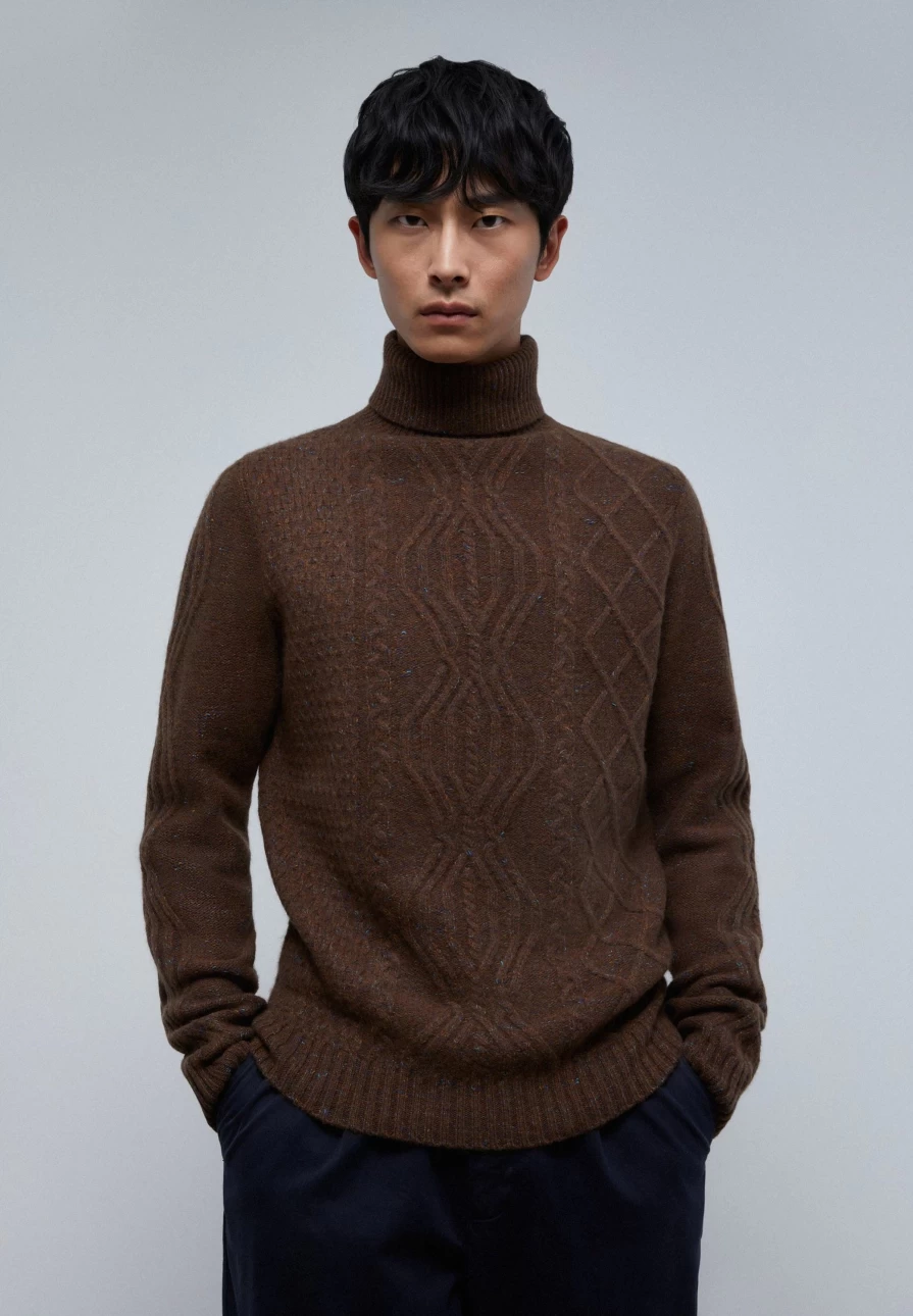 "ScalpersCompany Men's Merino Wool Turn-Down Collar Sweater - Premium Soft Knit Pullover"