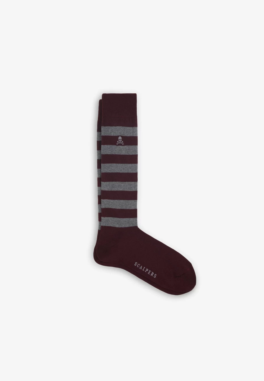 "ScalpersCompany Men's Striped Skull Print Socks - Edgy Gothic Style"