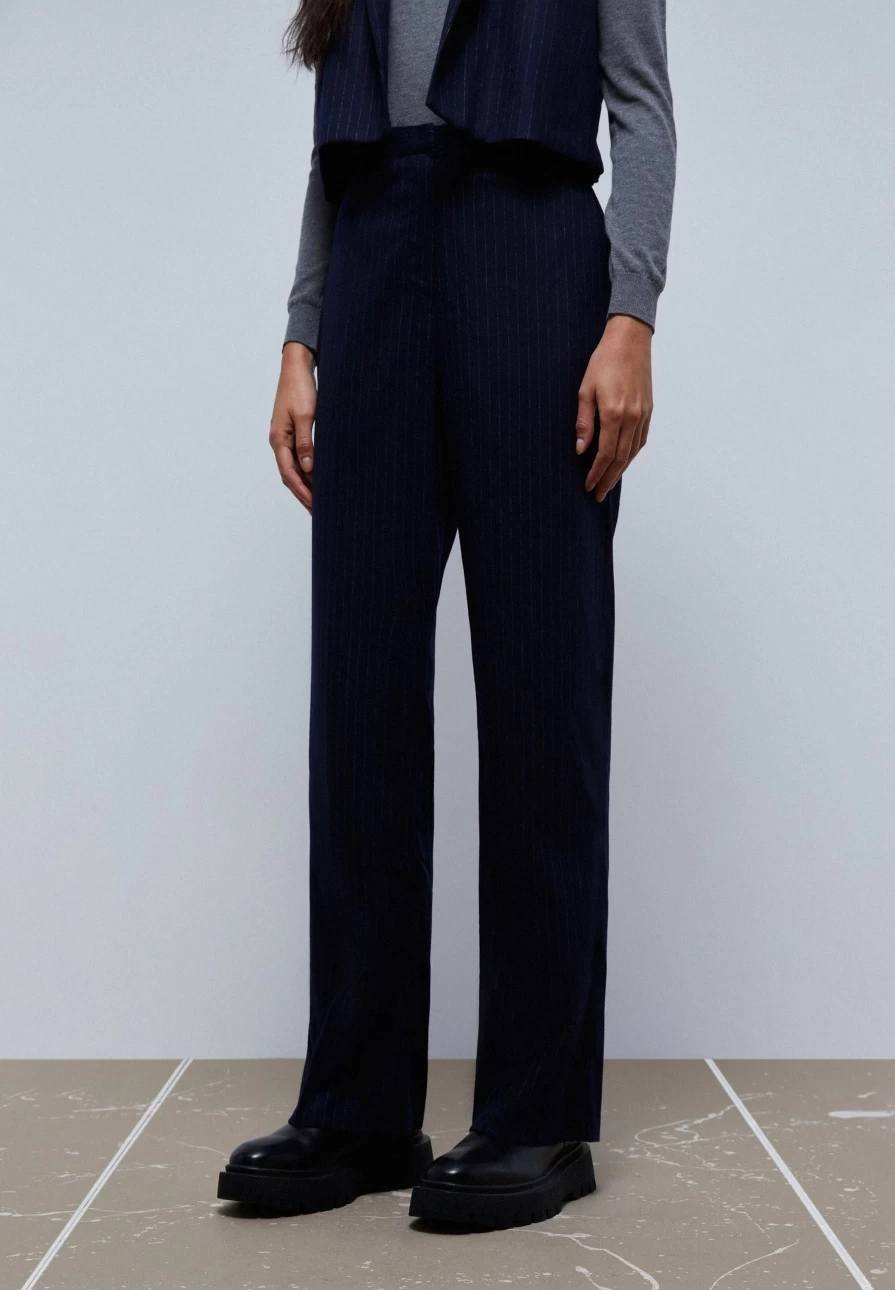 "ScalpersCompany Women's Navy Straight Pinstripe Trousers | Classic Fit Formal Pants"