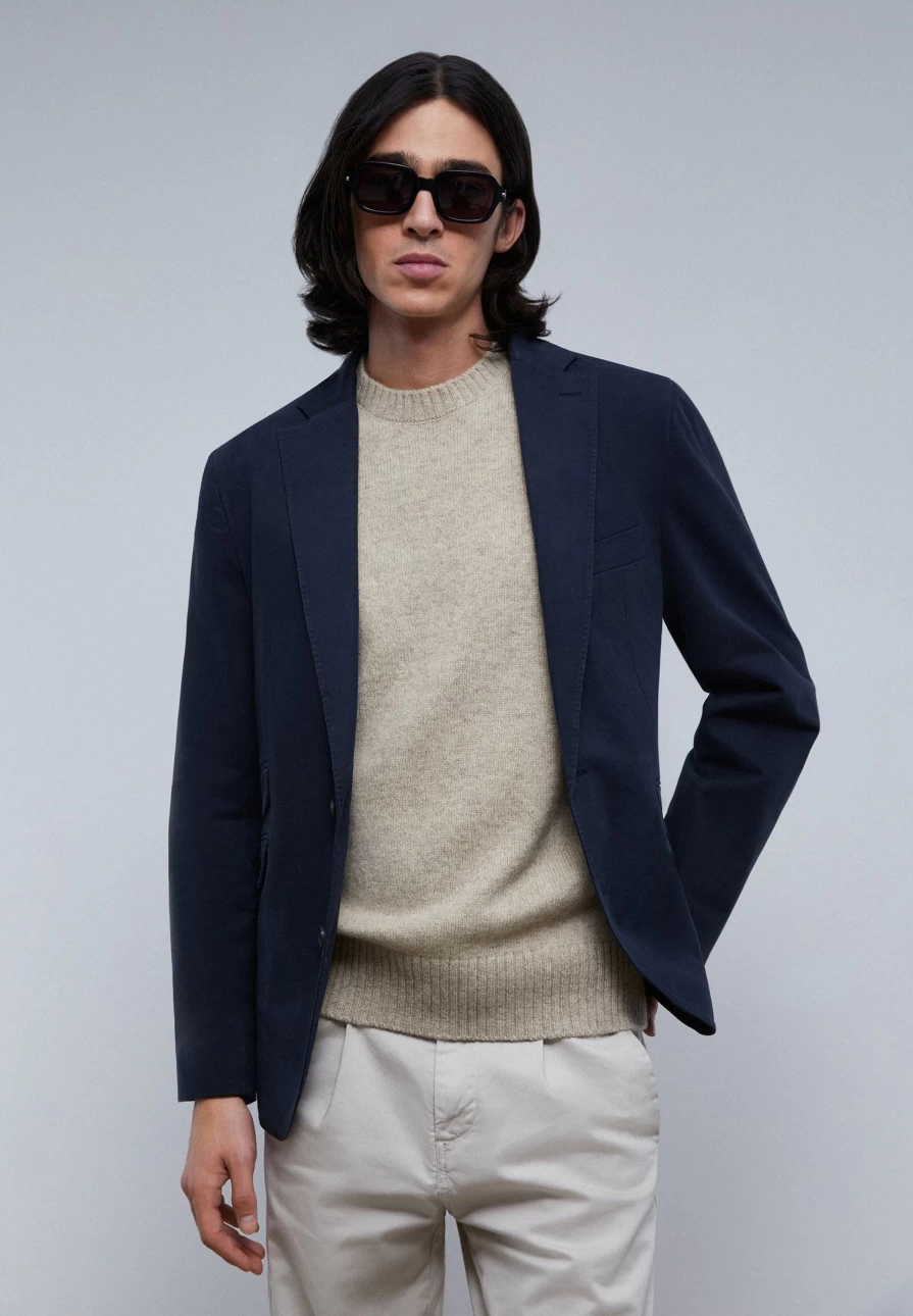 "ScalpersCompany Men's Navy Casual Cotton Blazer for Everyday Wear"