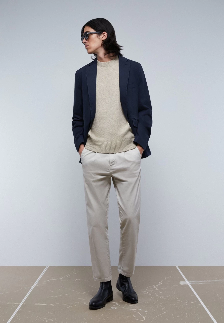 "ScalpersCompany Men's Navy Casual Cotton Blazer for Everyday Wear"