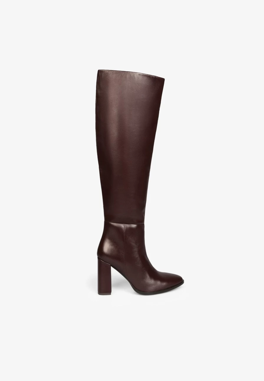 "ScalpersCompany Women's Burgundy Knee-High Leather Boots"
