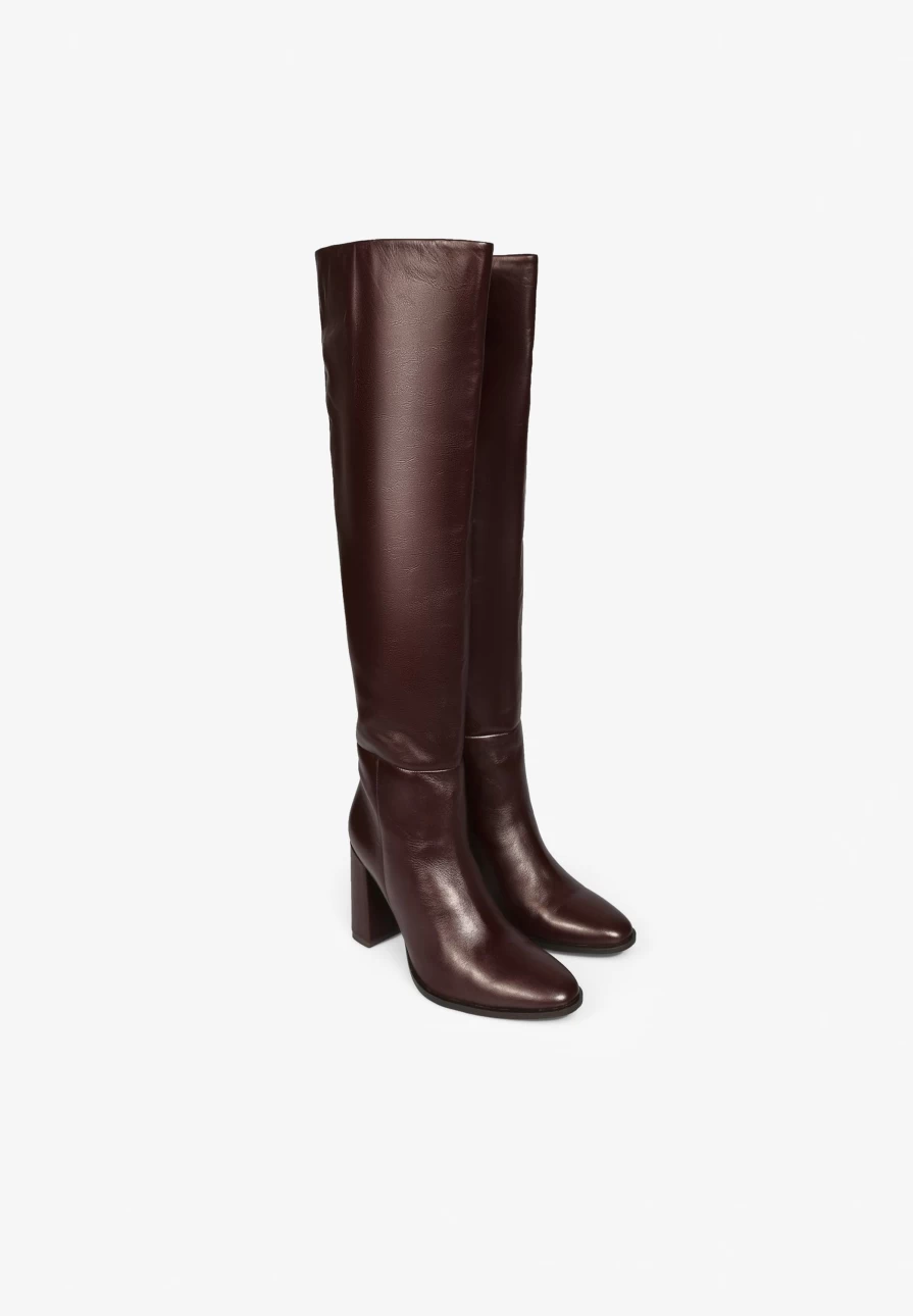 "ScalpersCompany Women's Burgundy Knee-High Leather Boots"