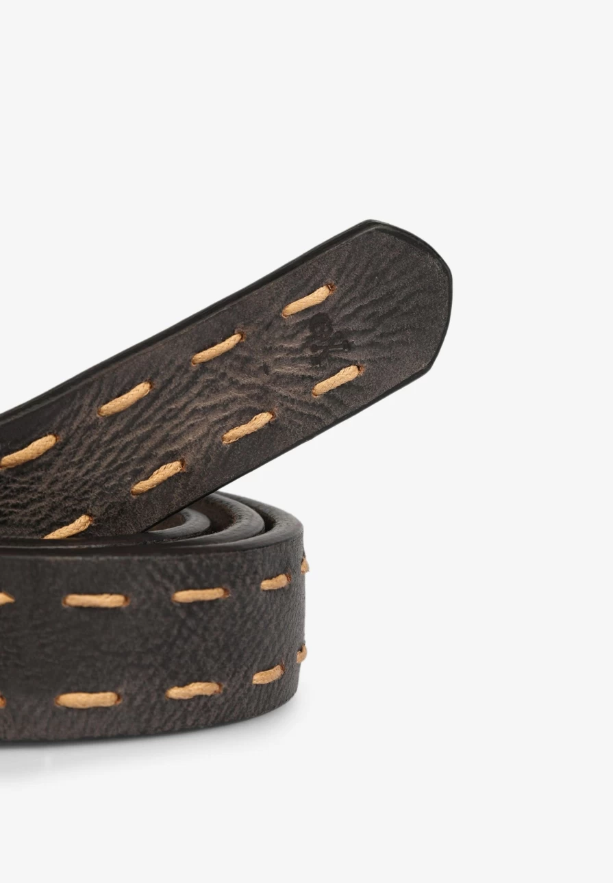 "ScalpersCompany Men's Genuine Leather Belt with Premium Topstitching - Stylish & Durable"
