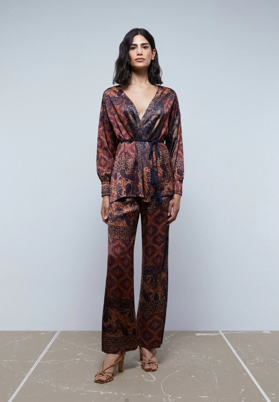 "ScalpersCompany Women's Brown Flowing Paisley Print Trousers"