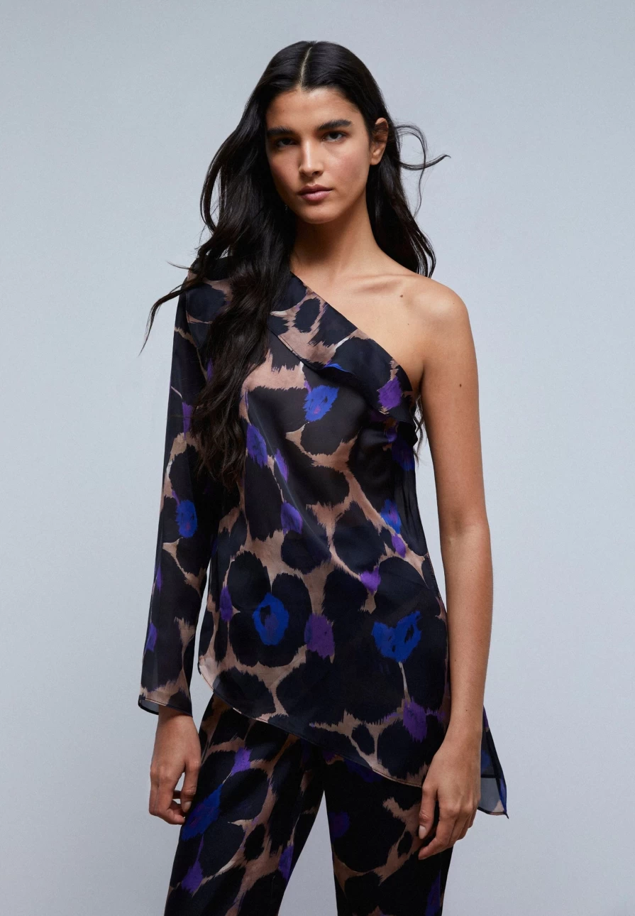 "ScalpersCompany Women's Animal Print Asymmetric Blouse - Stylish & Unique Top"