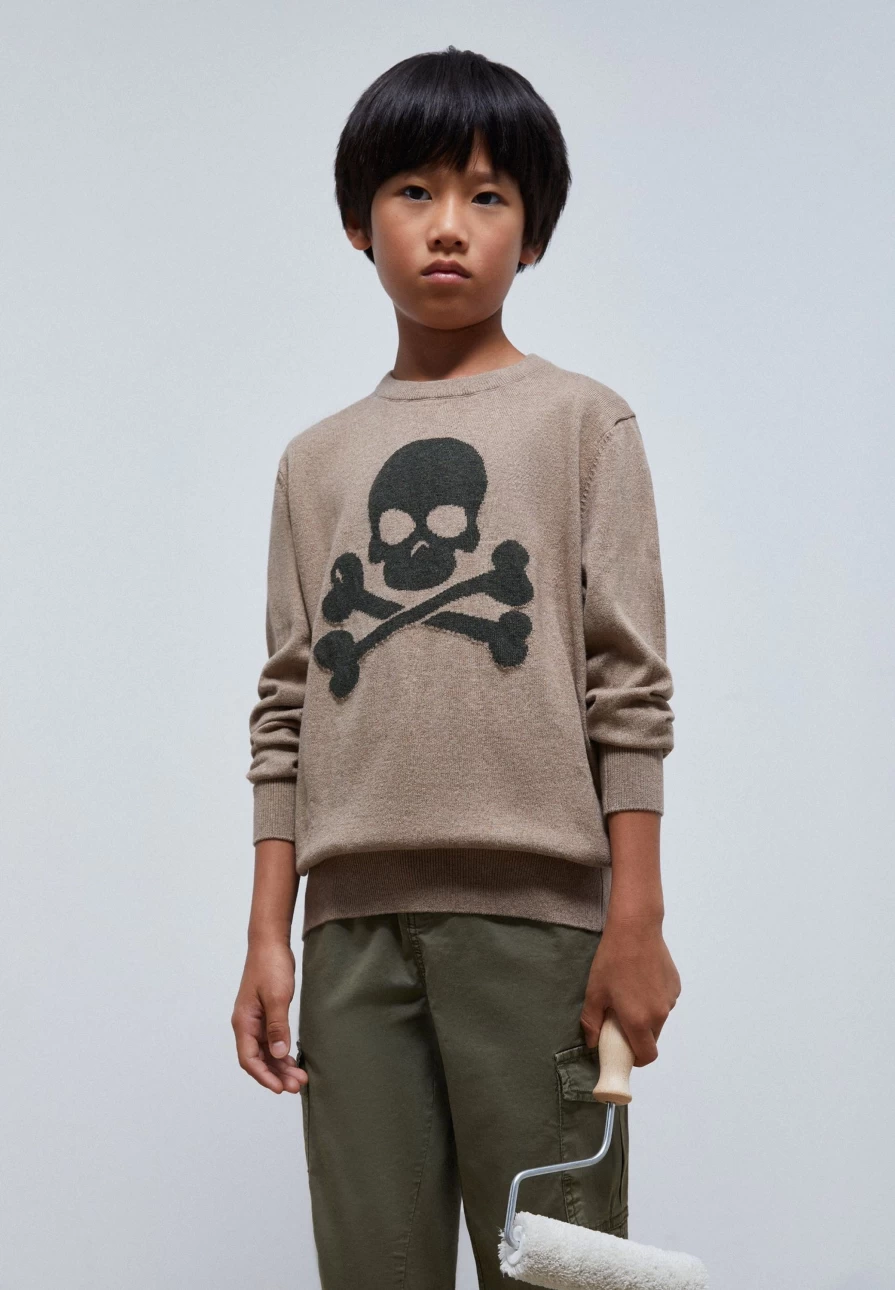 "Kids' Skull Print Contrast Sweater by Scalpers Company"