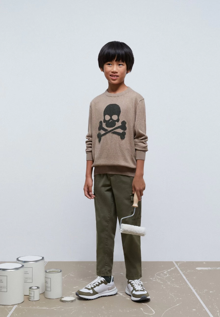 "Kids' Skull Print Contrast Sweater by Scalpers Company"