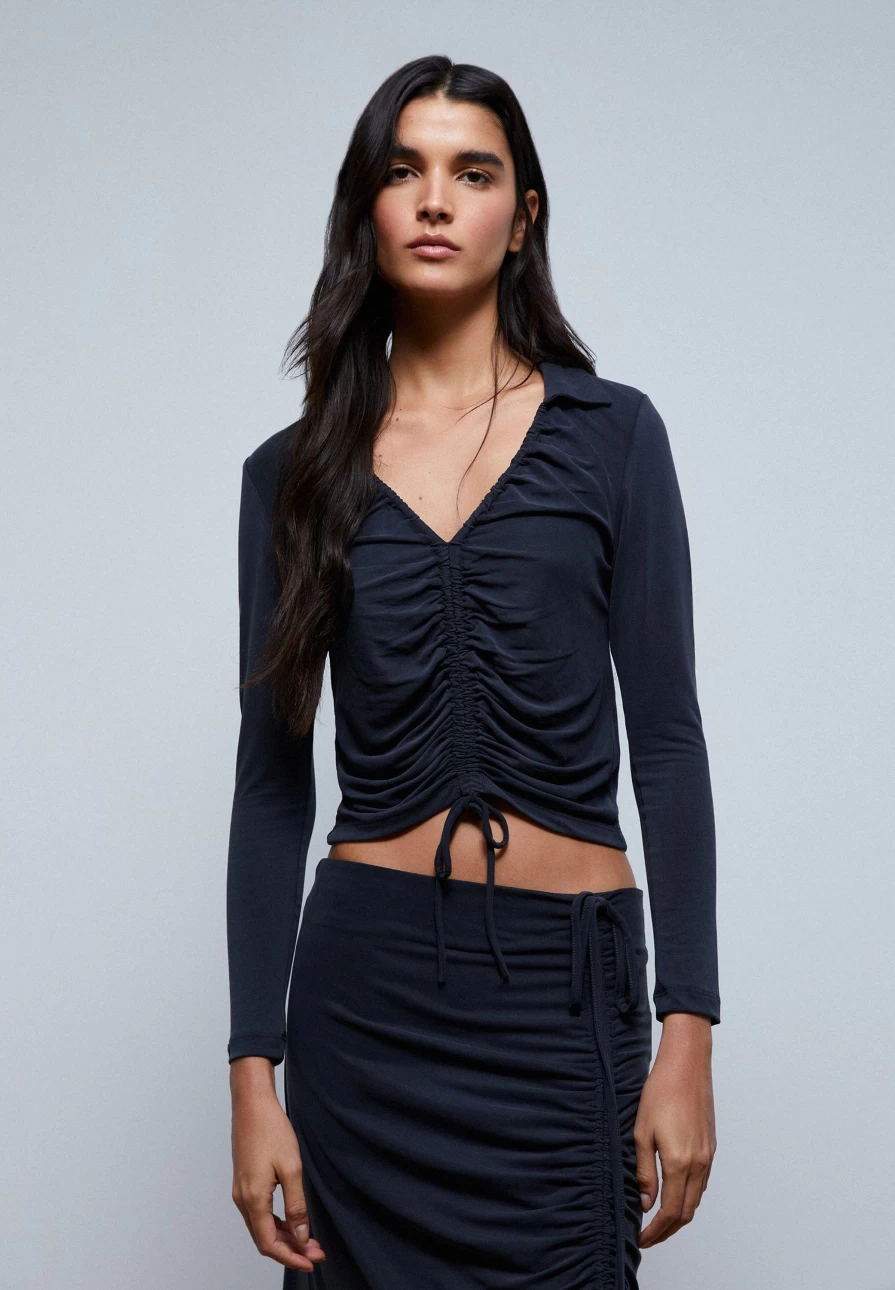 "ScalpersCompany Women's Stylish Gathered Top - Trendy Feminine Blouse for Fashionable Outfits"