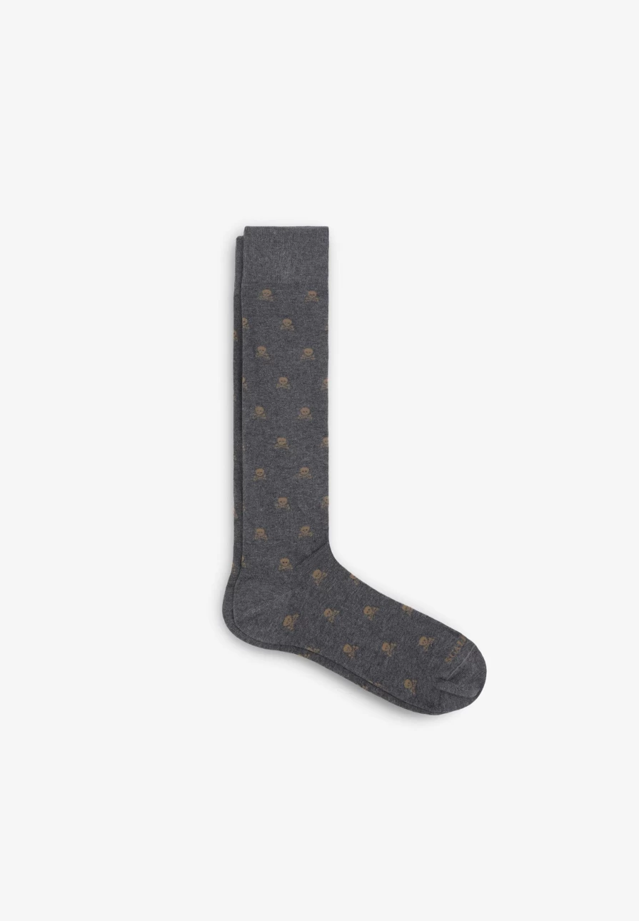 "ScalpersCompany Men's Skull Print Crew Socks - All-Over Skull Design Comfortable Casual Socks"
