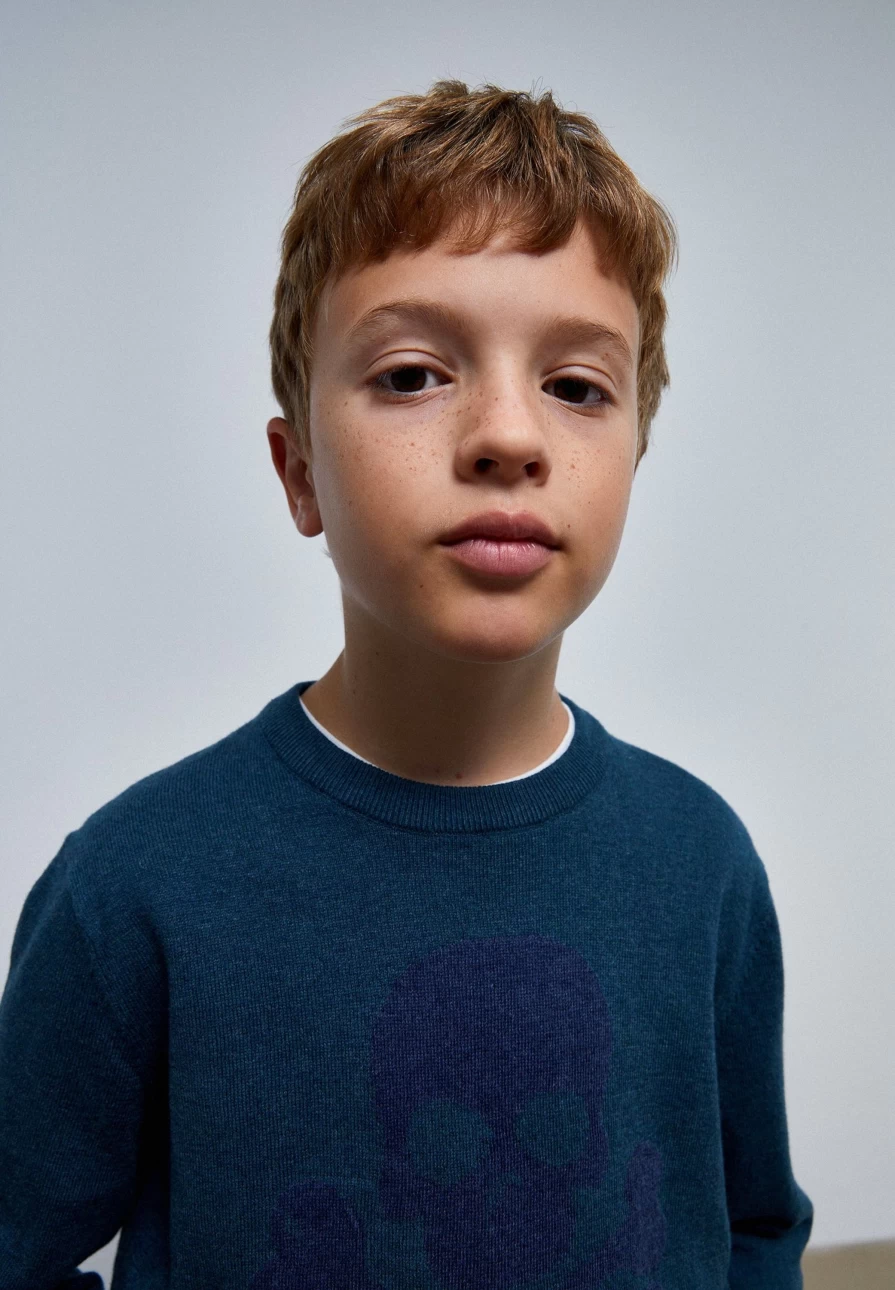 "ScalpersCompany Kids' Contrast Skull Sweater - Stylish Graphic Pullover for Children"