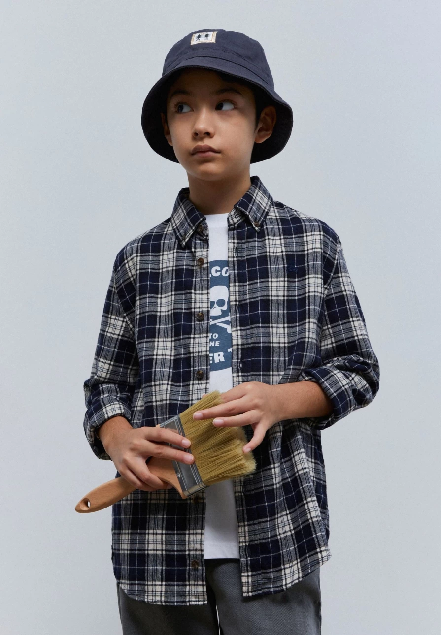 "ScalpersCompany Kids Navy Check Plaid Shirt for Boys & Girls"