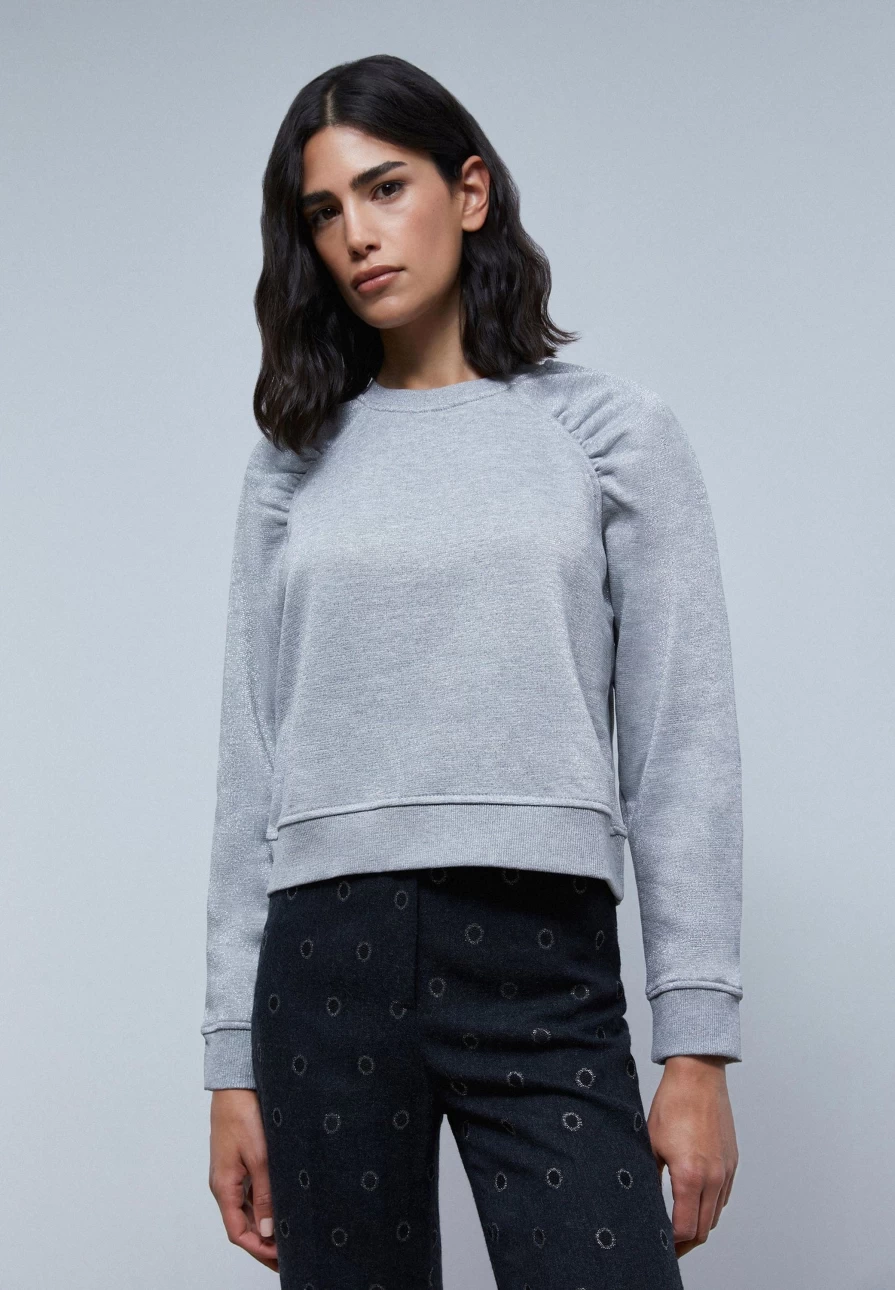 "Scalpers Women's Lurex Ruched Sweatshirt - Glam Pullover Top for Women"