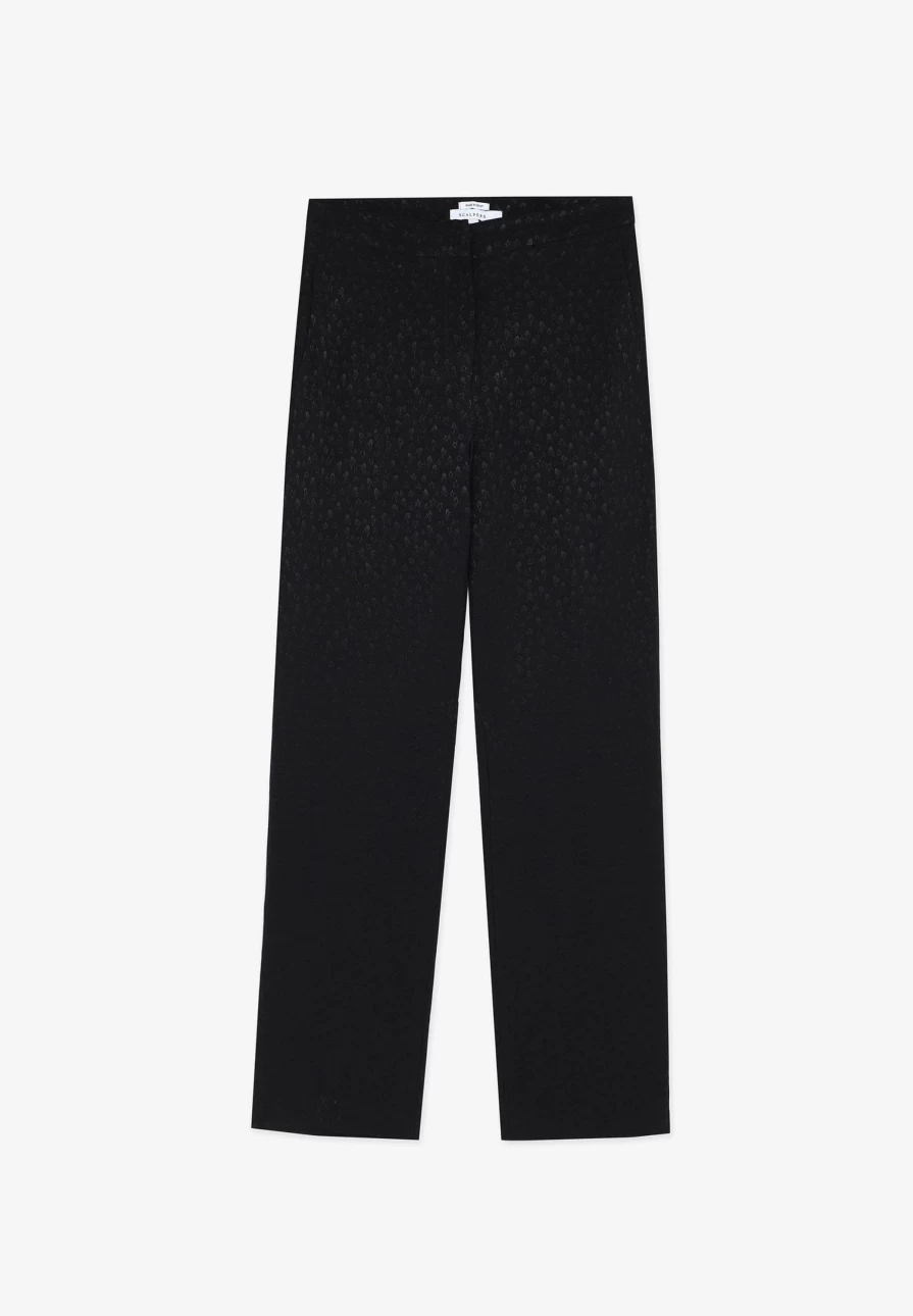 "ScalpersCompany Women's Black High-Waisted Trousers with Skull & Star Print - Edgy Gothic Fashion"