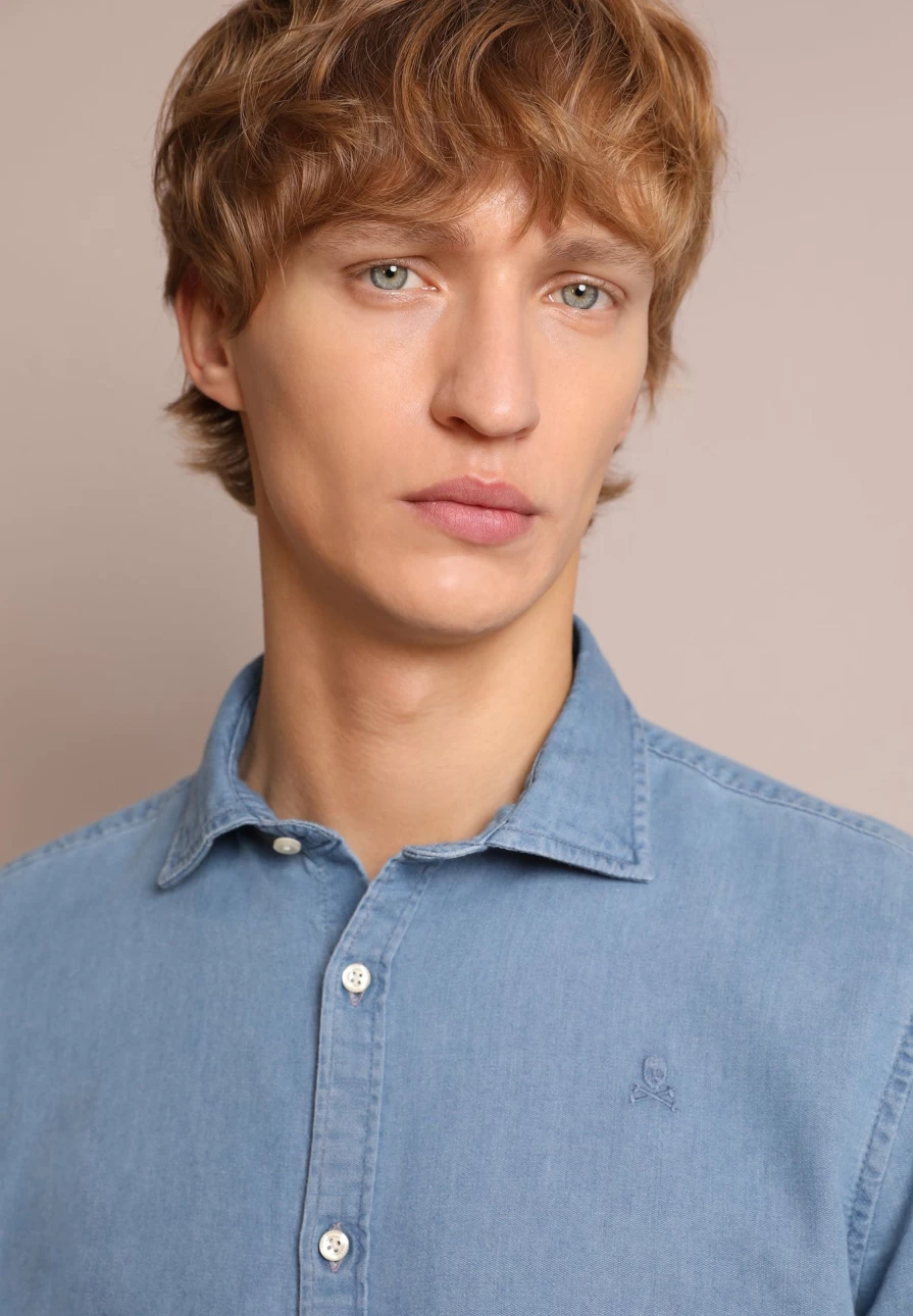 "ScalpersCompany Men's Denim Basic Shirt - Classic Casual Style"