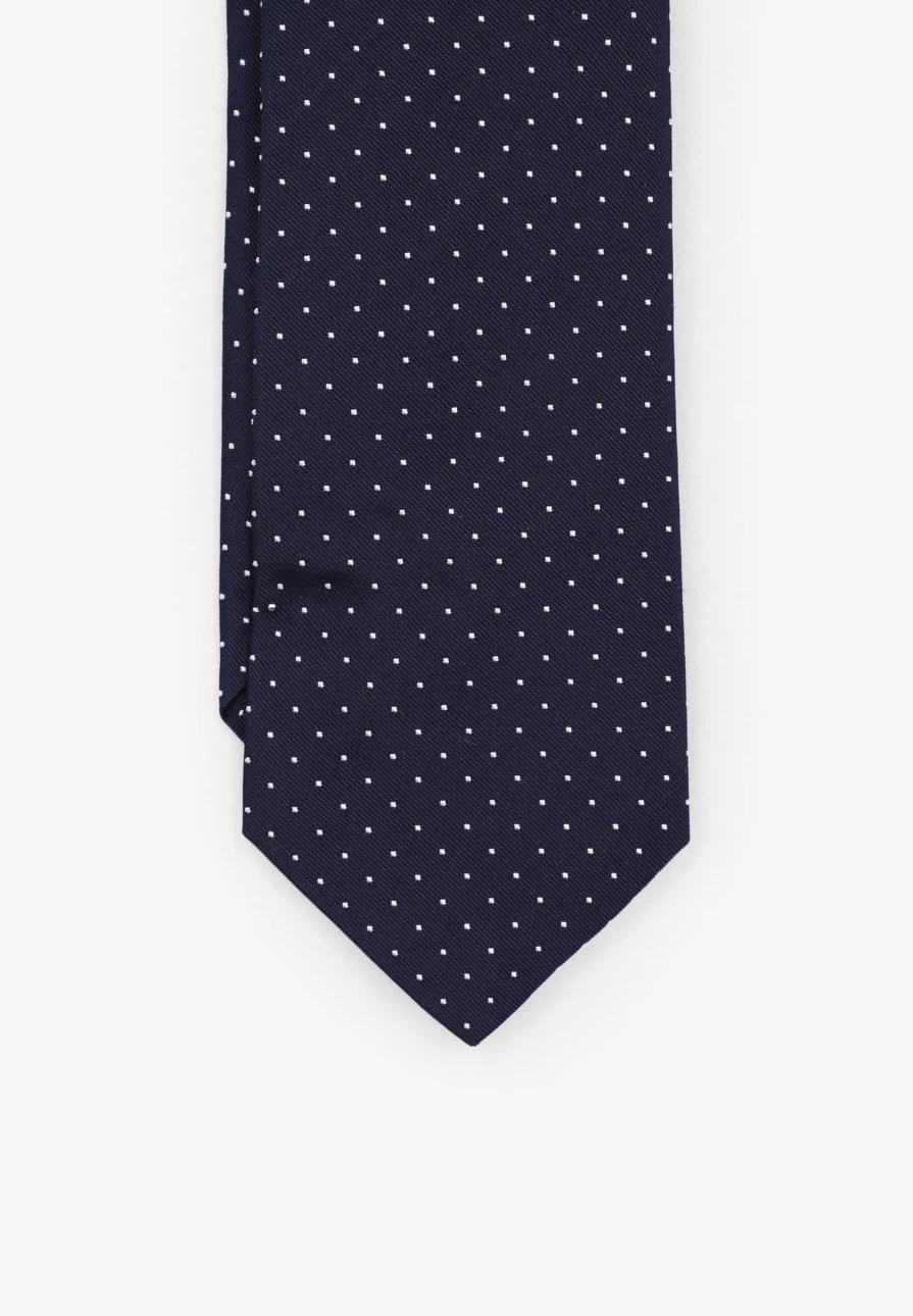 "Navy Polka Dot Silk Tie for Men | Premium Seven-Fold Necktie by ScalpersCompany"