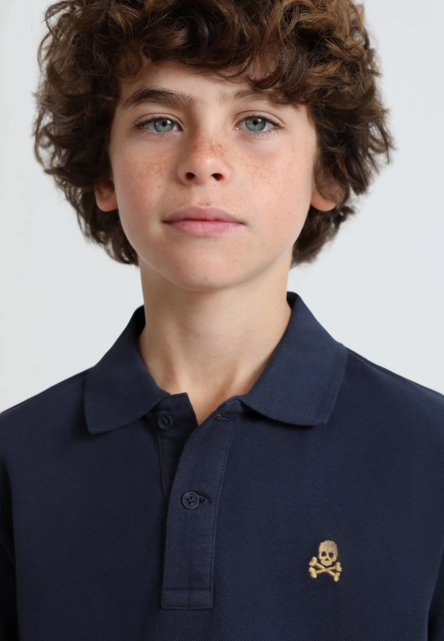 "ScalpersCompany Kids Navy Basic Polo Shirt with Skull Design"