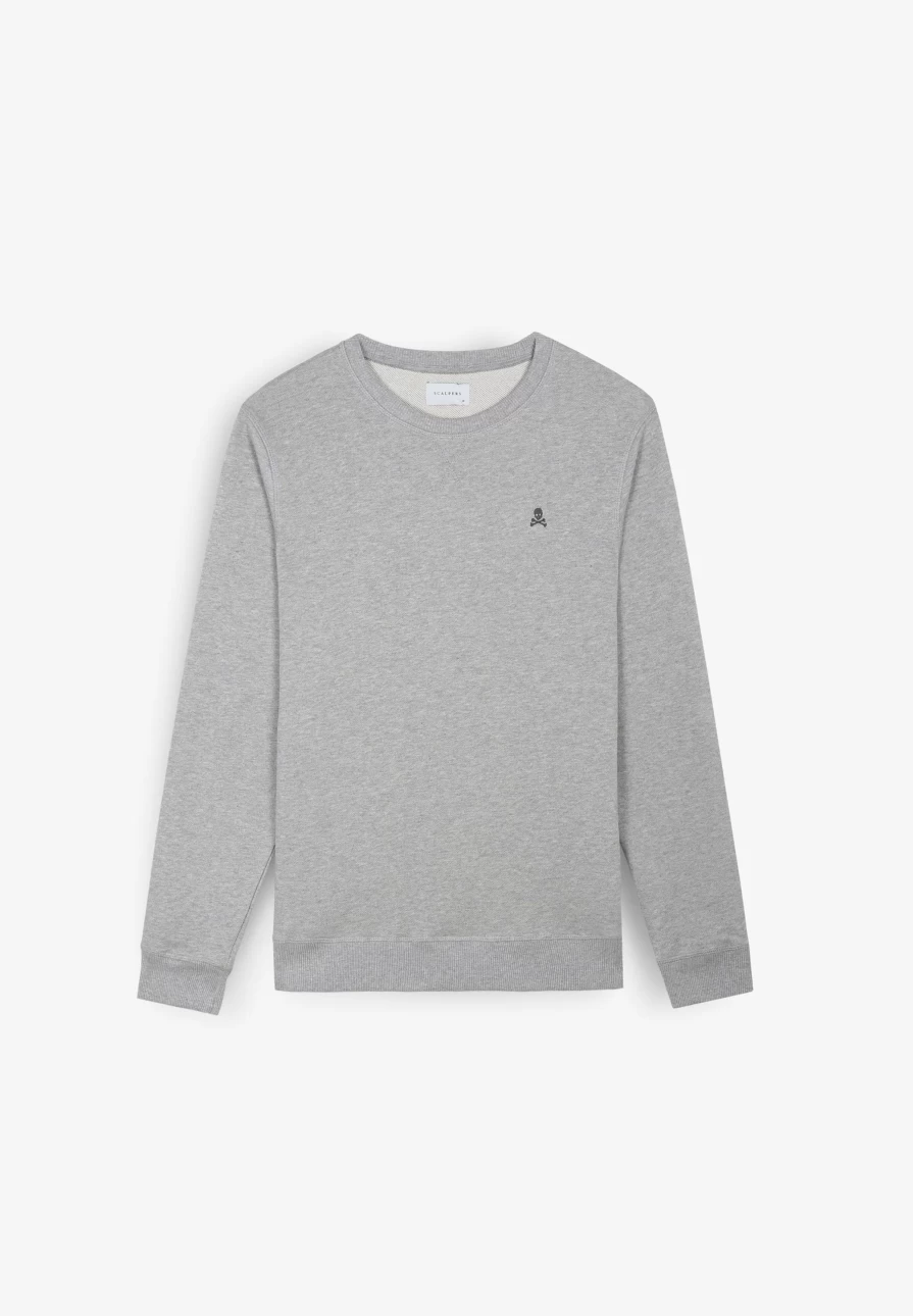 "ScalpersCompany Men's Grey Melange Basic Skull Print Sweatshirt"