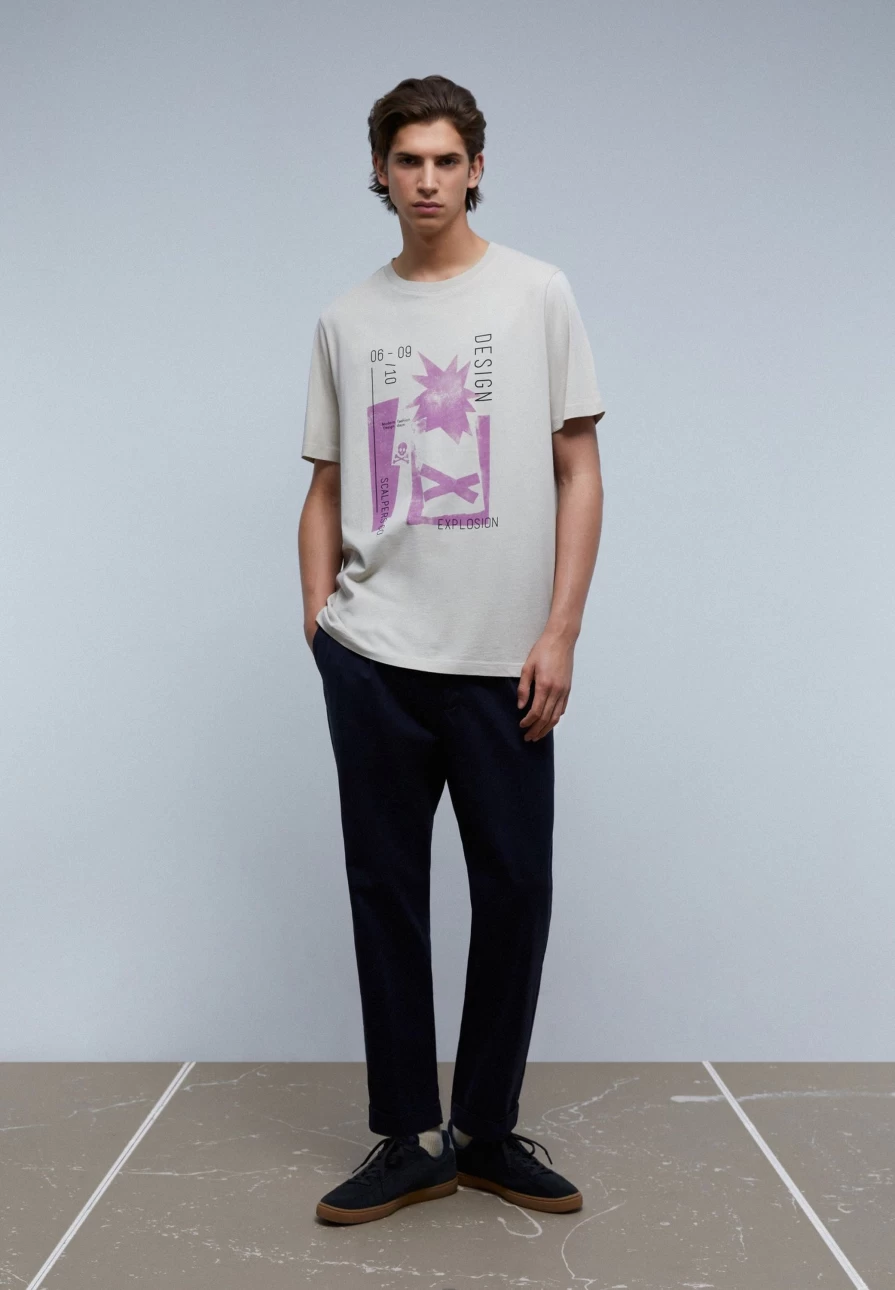 "ScalpersCompany Men's Light Grey Explosion Print Graphic T-Shirt"