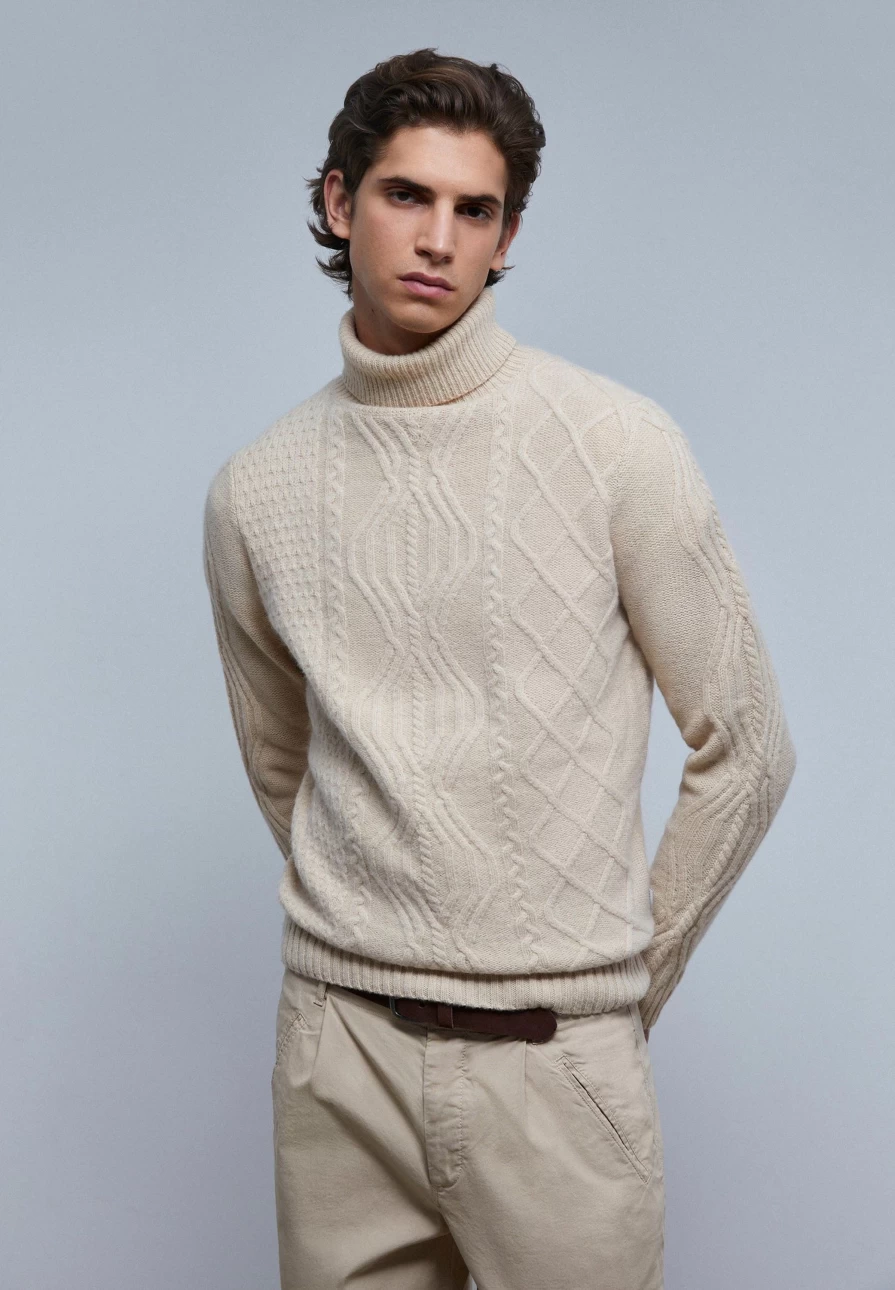 "Scalpers Men's Merino Wool Turn-Down Collar Sweater | Premium Knit Jumper"