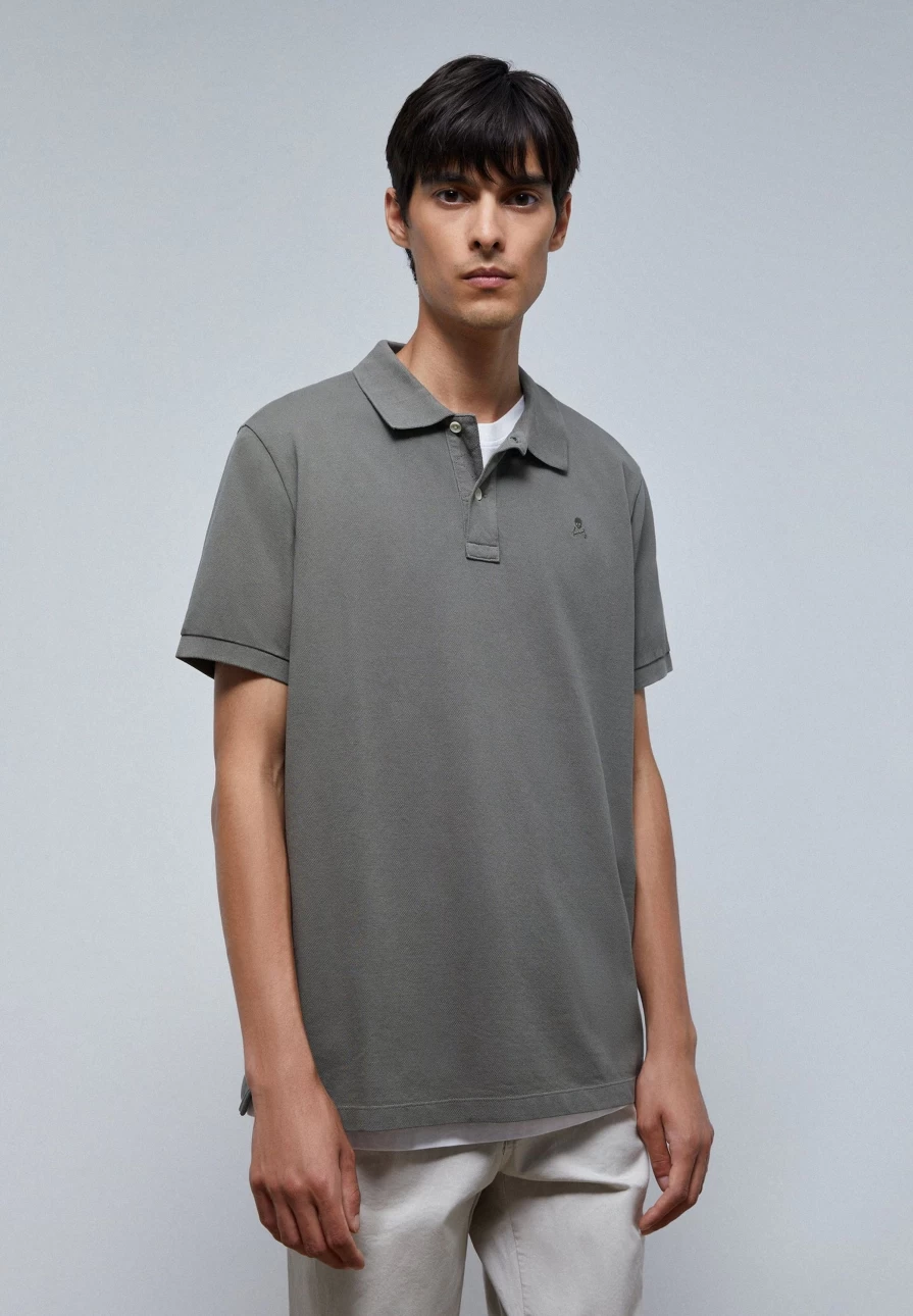 "ScalpersCompany Men's Khaki Basic Polo Shirt with Skull Design"