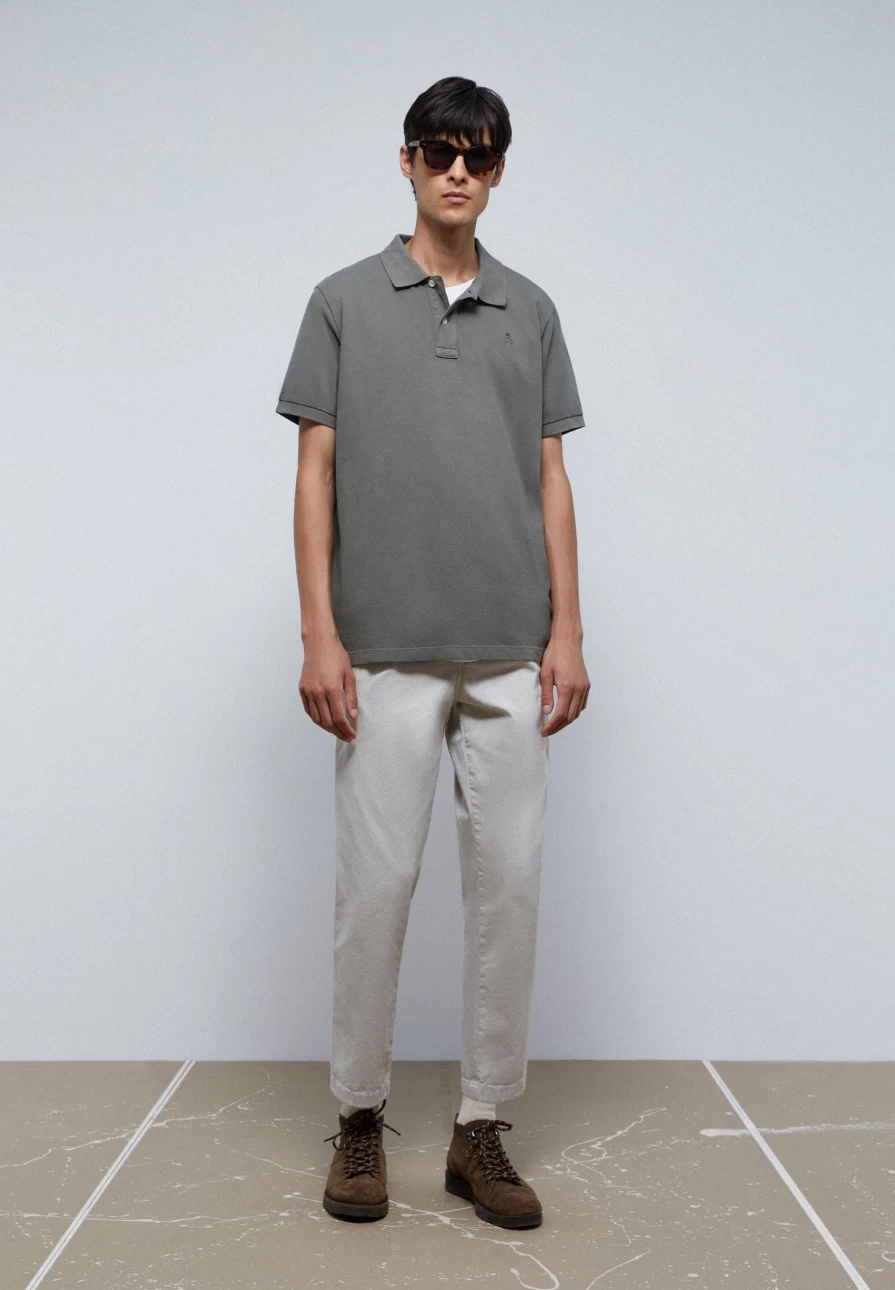 "ScalpersCompany Men's Khaki Basic Polo Shirt with Skull Design"