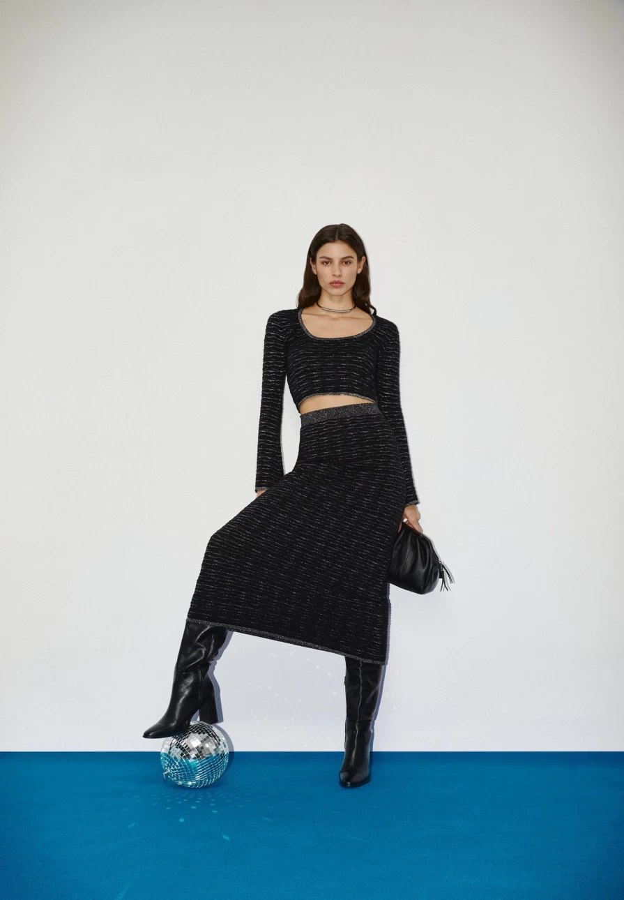 "ScalpersCompany Women's Black Lurex Knit Top with Unique Back Detail"