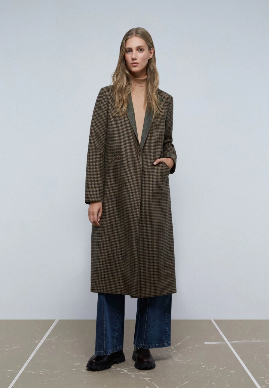 "ScalpersCompany Women's Herringbone Collar Detail Coat | Stylish Winter Jacket"