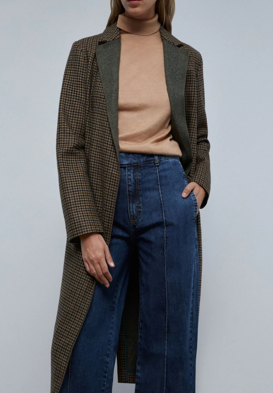 "ScalpersCompany Women's Herringbone Collar Detail Coat | Stylish Winter Jacket"