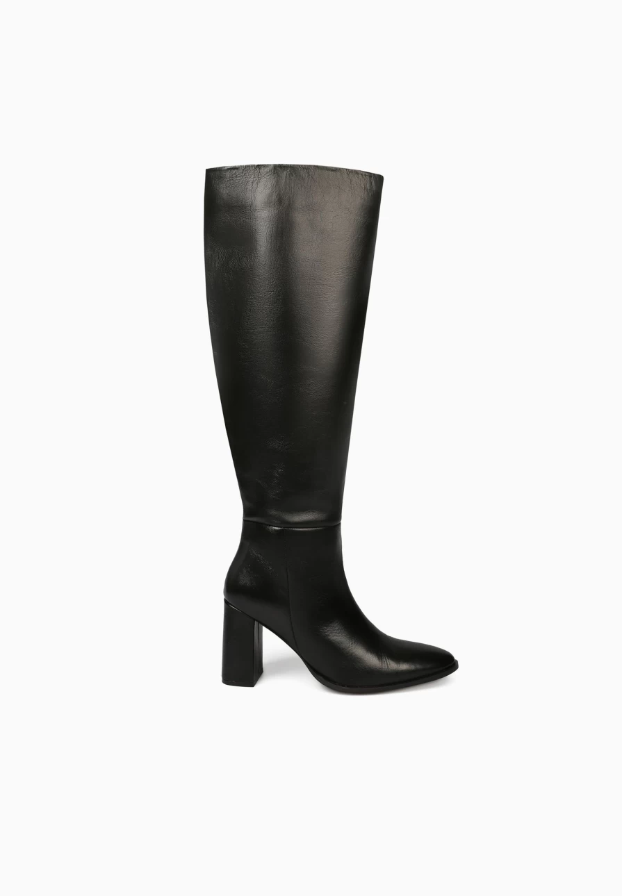 "ScalpersCompany Women's Black Knee-High Leather Boots | Stylish & Comfortable"