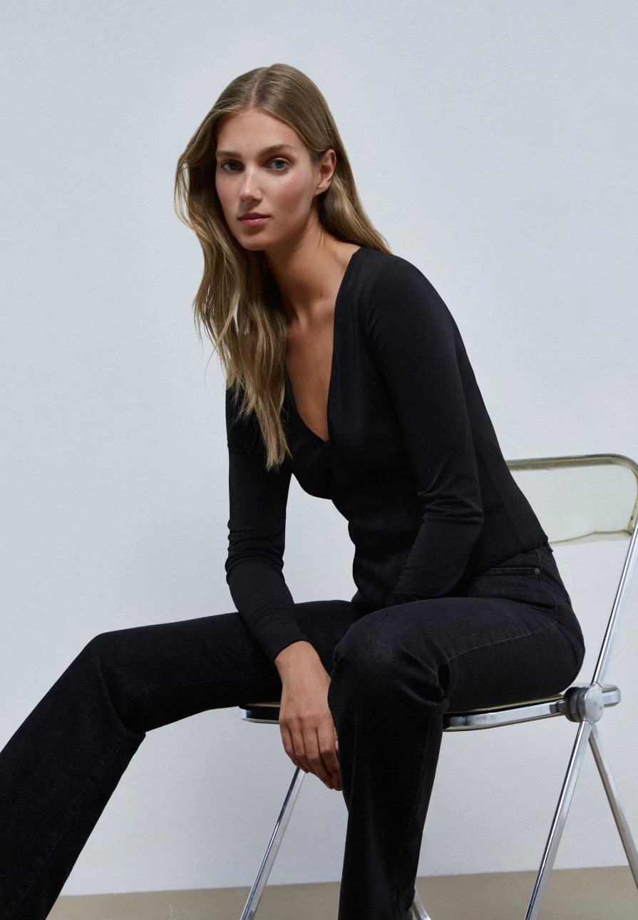 "ScalpersCompany Black Corset Detail T-Shirt for Women - Stylish Feminine Top"