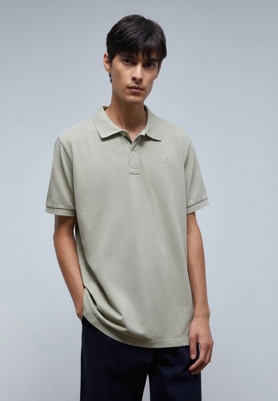"ScalpersCompany Men's Mint Green Basic Polo Shirt with Skull Design"