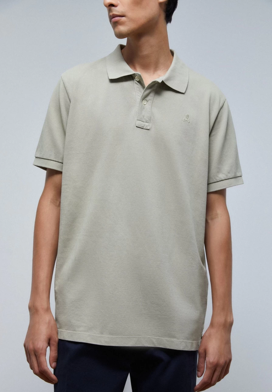 "ScalpersCompany Men's Mint Green Basic Polo Shirt with Skull Design"