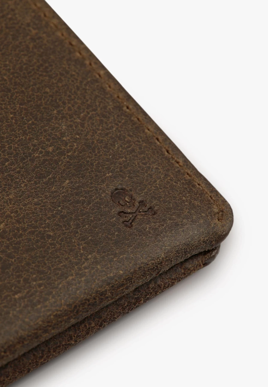"ScalpersCompany Men's Vintage Faded Leather Wallet for Men - Distressed Brown Genuine Leather Billfold"