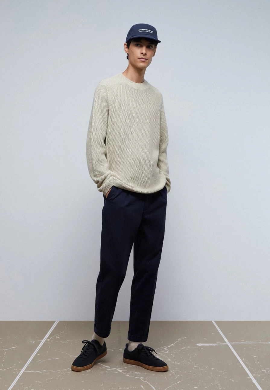"ScalpersCompany Men's Beige Textured Knit Sweater - Premium Comfort & Style"