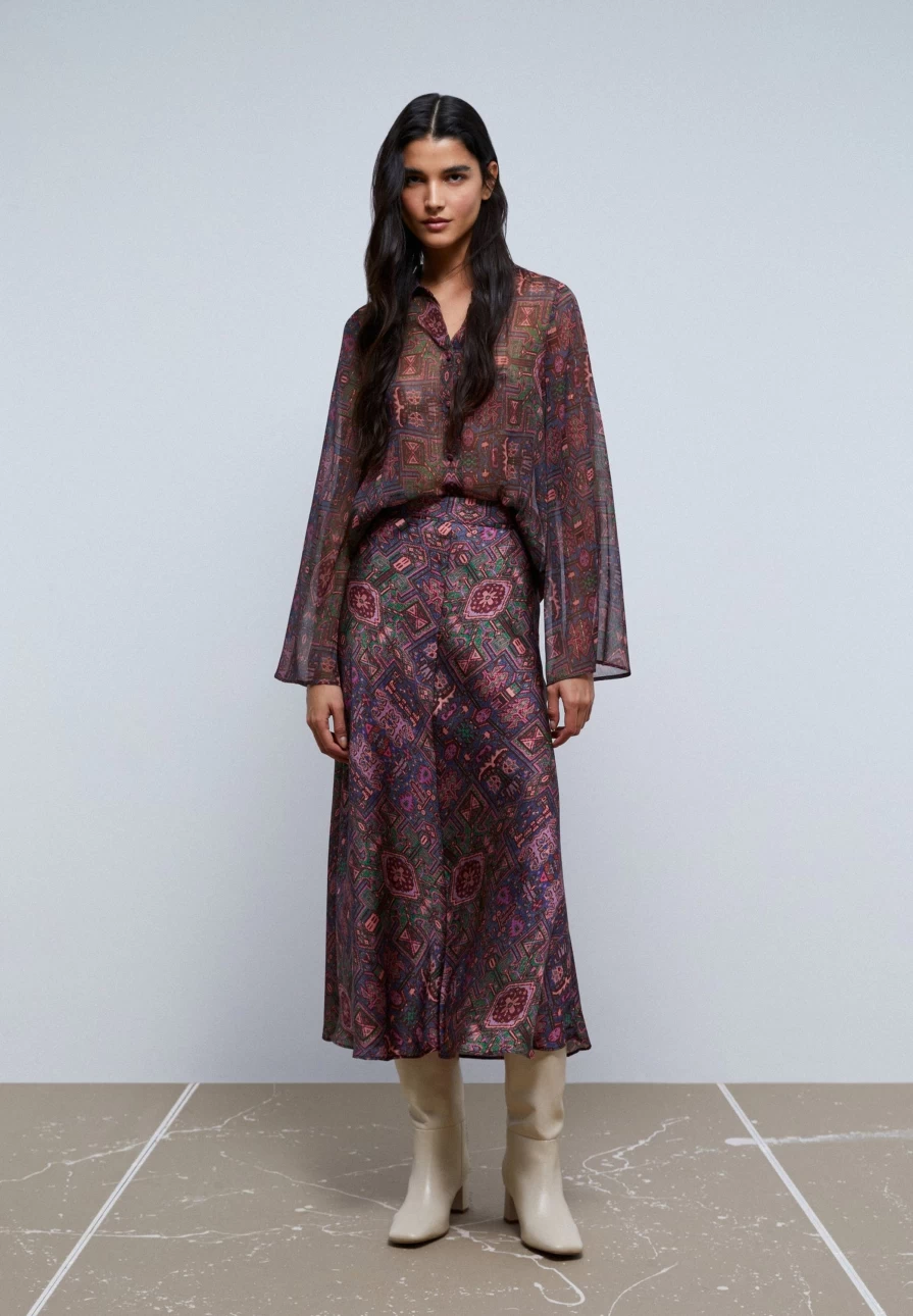 "ScalpersCompany Women's Multicolor Ethnic Print Midi Skirt - Boho Floral Pattern Long Skirt"