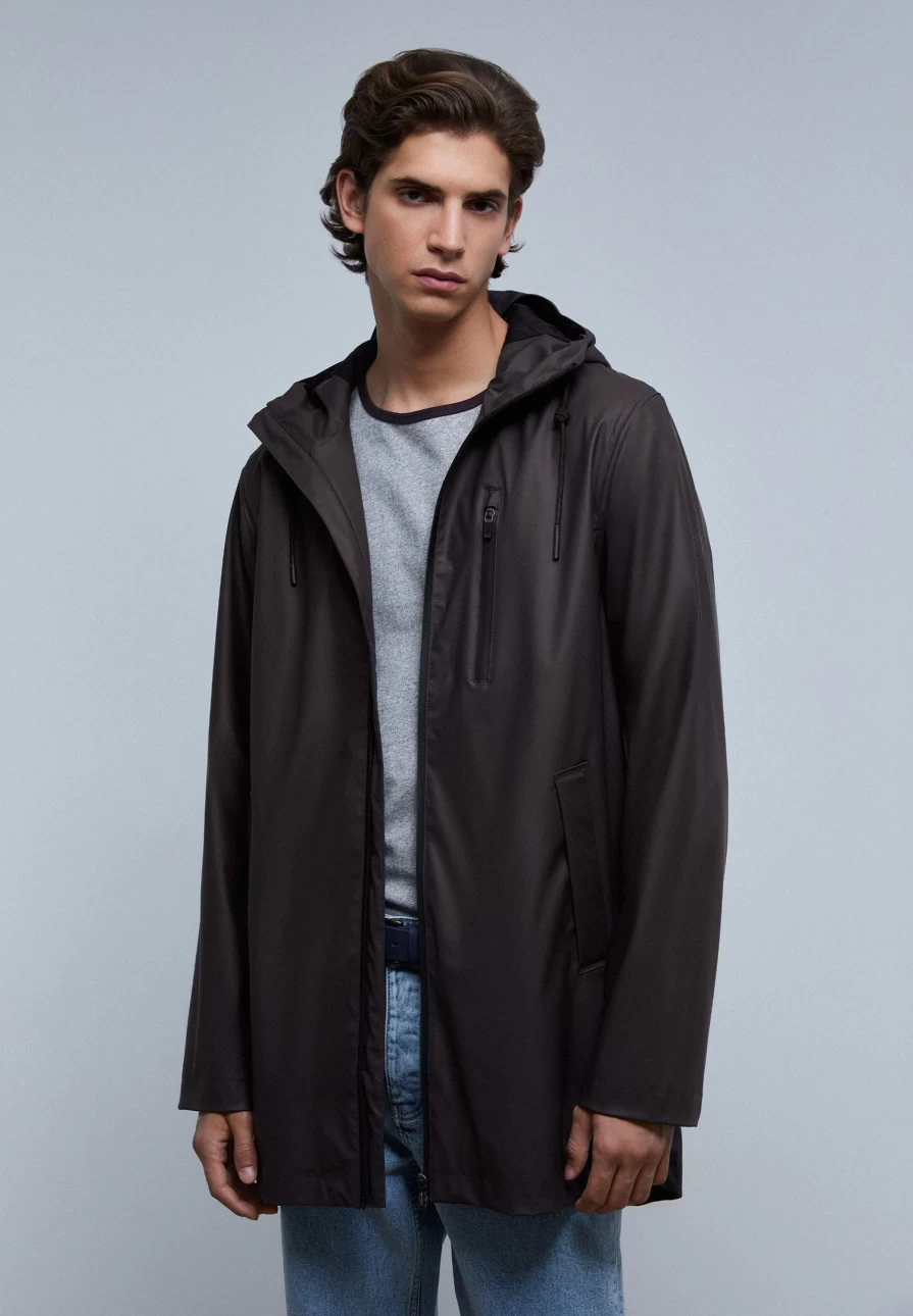 "ScalpersCompany Men's Dark Brown Waterproof Parka Coat for Outdoor Protection"