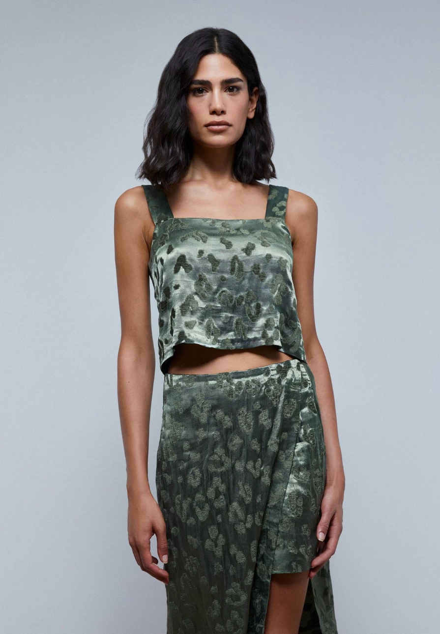 "ScalpersCompany Women's Green Animal Print Velvet Top – Stylish & Comfortable Blouse"
