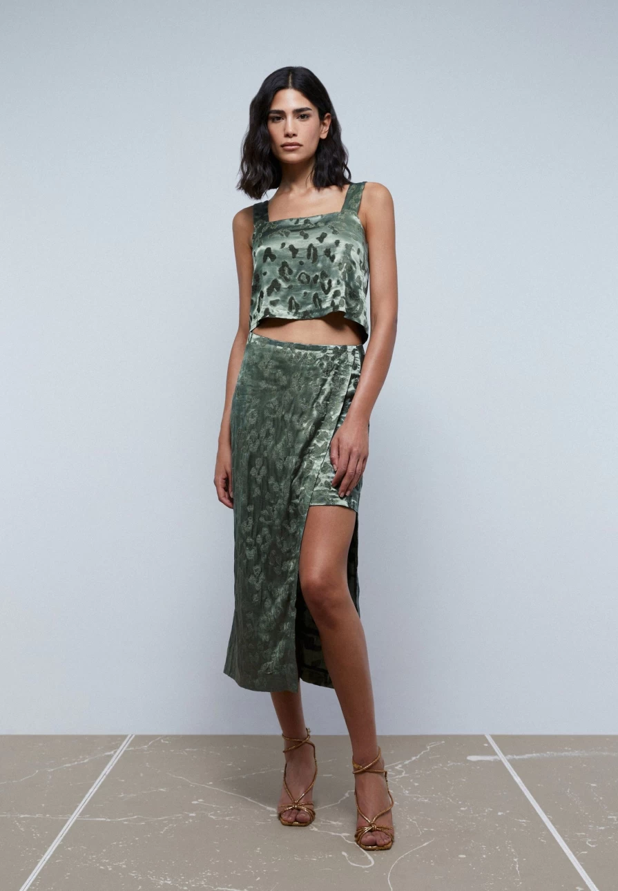 "ScalpersCompany Women's Green Animal Print Velvet Top – Stylish & Comfortable Blouse"