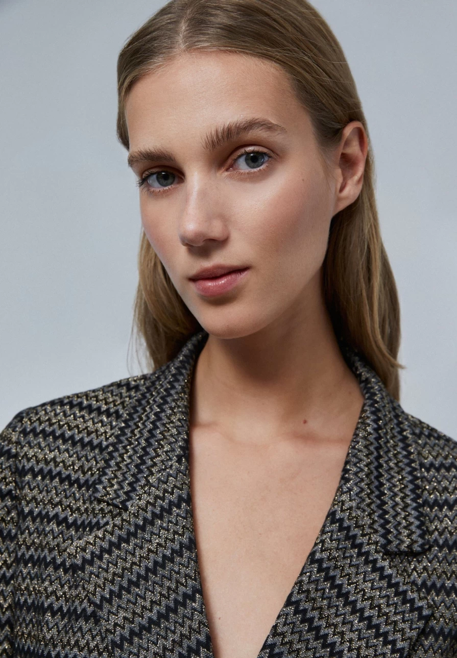 "ScalpersCompany Women's Gold Lightweight Metallic Blazer – Stylish Formal Jacket"
