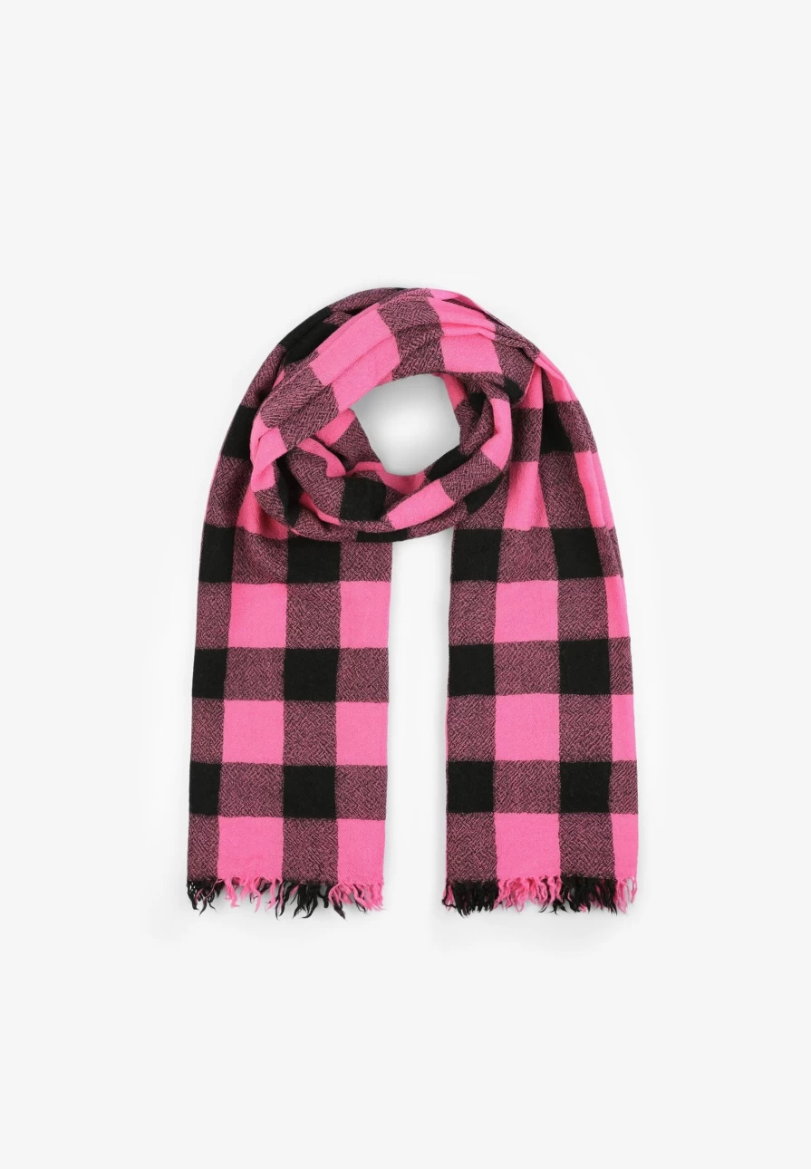 "Pink Frayed Trim Check Scarf for Women | ScalpersCompany Fashion Accessory"