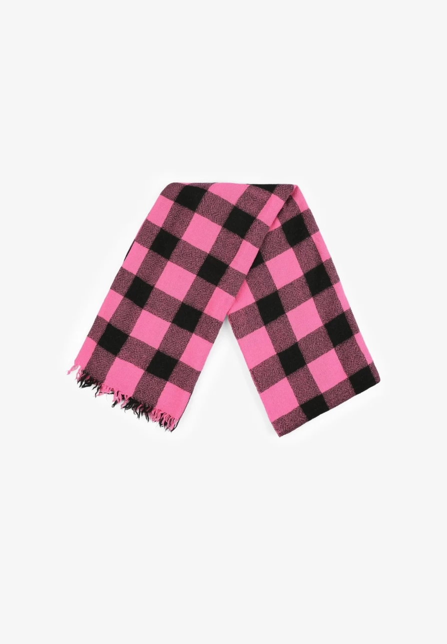 "Pink Frayed Trim Check Scarf for Women | ScalpersCompany Fashion Accessory"