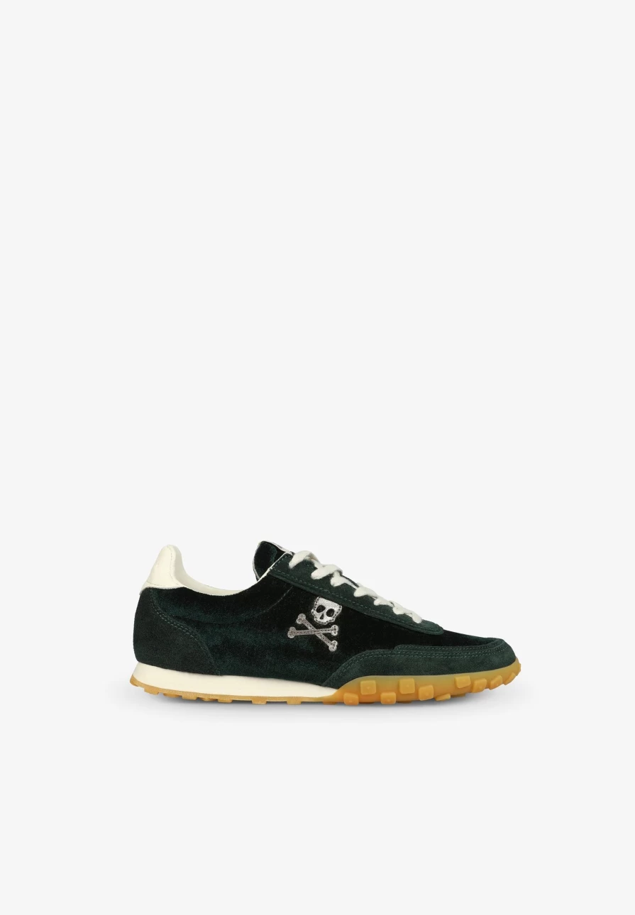"ScalpersCompany Women's Low Top Velvet Sneakers with Skull Design - Gothic Fashion Streetwear Shoes"