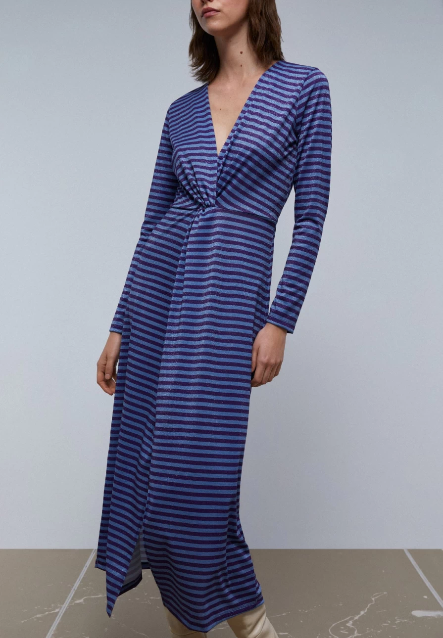 "ScalpersCompany Women's Blue Stripes Lurex Striped Dress"