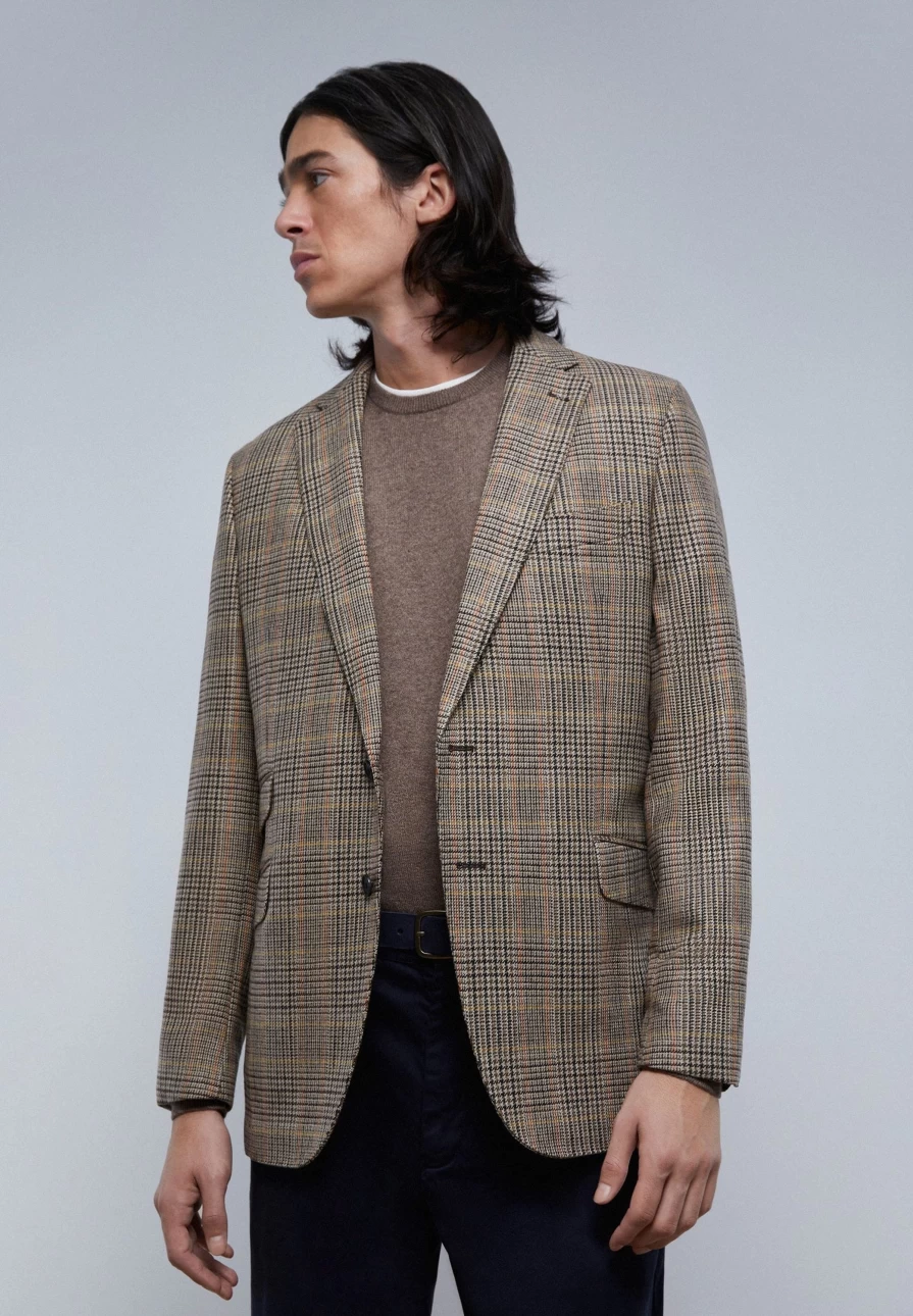 "ScalpersCompany Men's Brown Checked Blazer - Classic Checkered Jacket for Men"