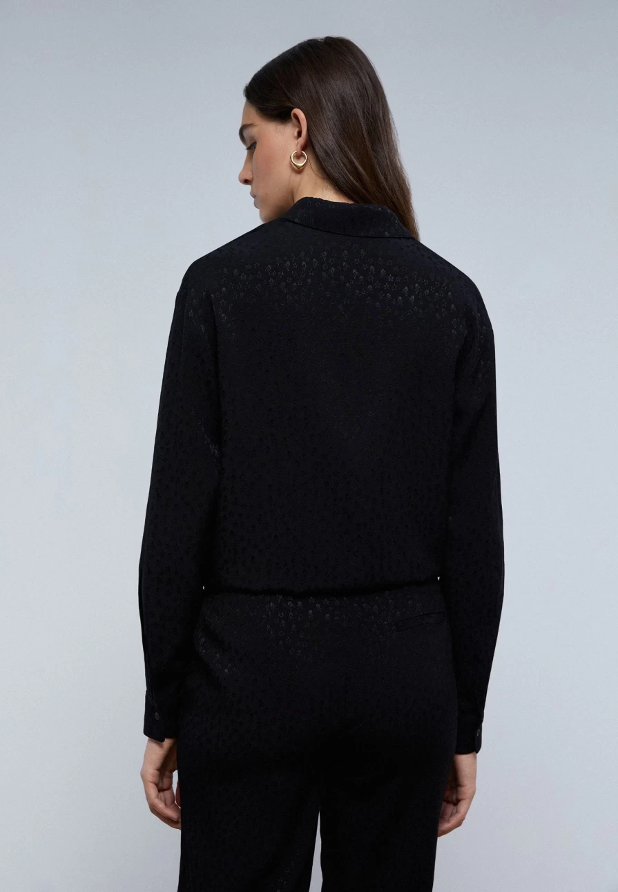 "ScalpersCompany Women's Black Jacquard Shirt with Skull and Star Design"