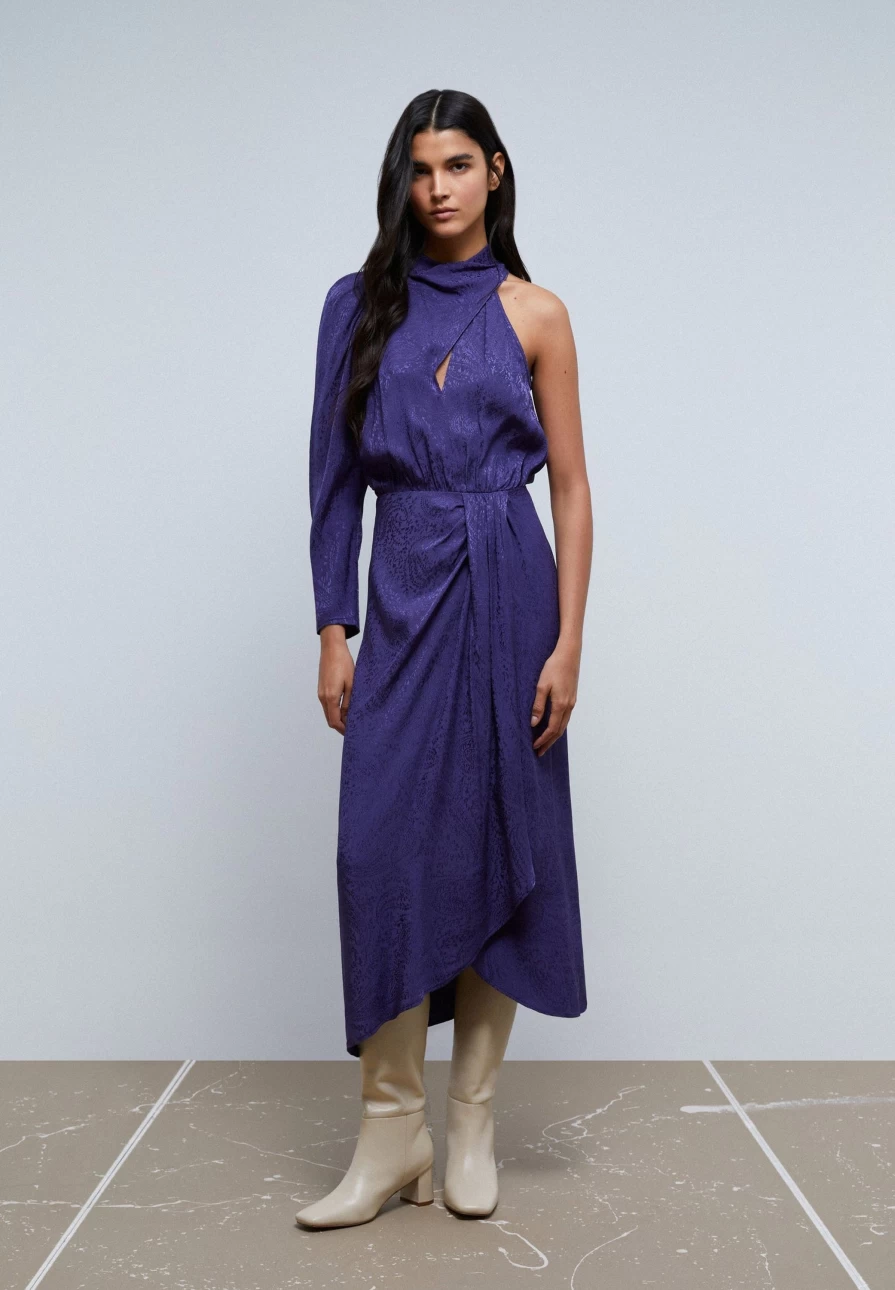 "ScalpersCompany Women's Asymmetric Jacquard Dress - Elegant Floral Printed Boho Style"