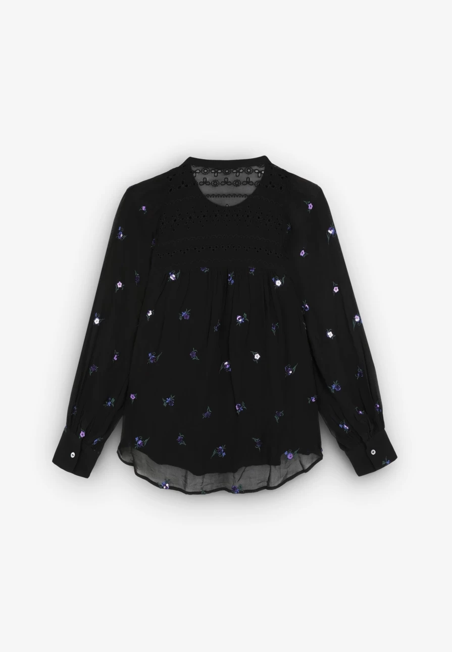 "ScalpersCompany Black Floral Sequence Shirt for Women - Elegant Feminine Top"