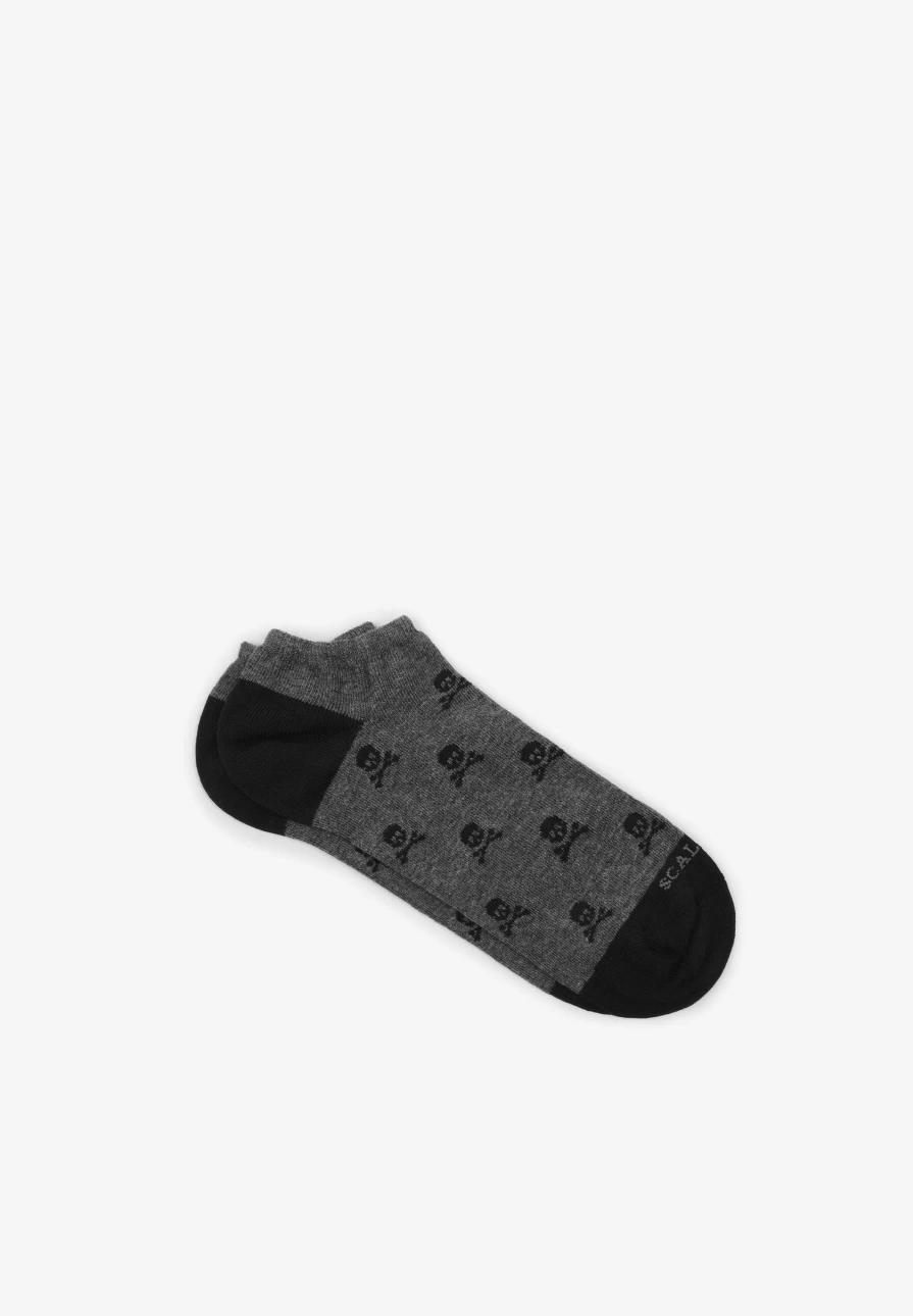 "ScalpersCompany Men's Dark Grey Skull Print Short Socks"