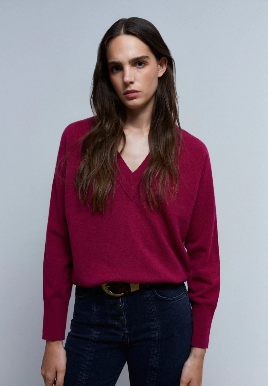 "ScalpersCompany Women's Stylish Sweater with Unique Neckline Design"
